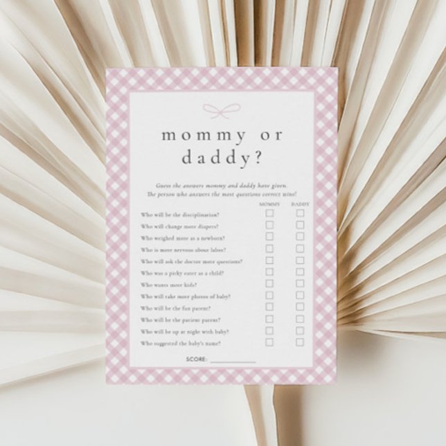 Simple Pink Bow Mummy or Daddy Game Card (Creator Uploaded)