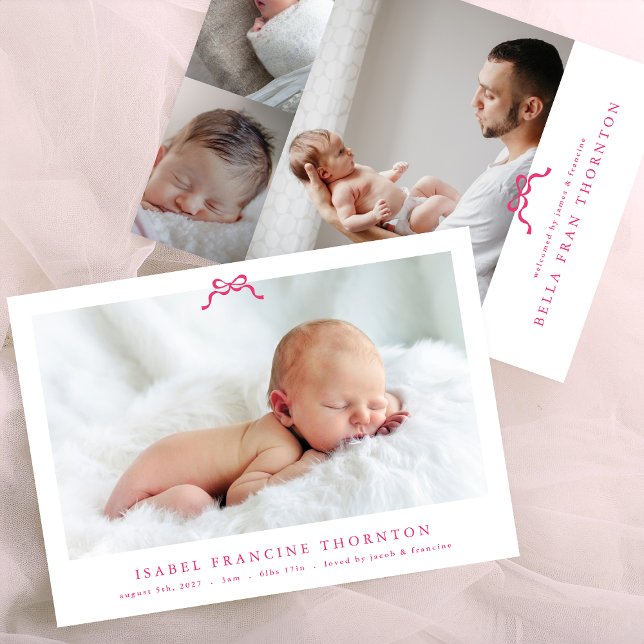 simple pink bow photo baby birth announcement (Creator Uploaded)