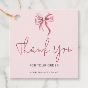 Simple Pink Bow Script Thank You Business Favour Tags