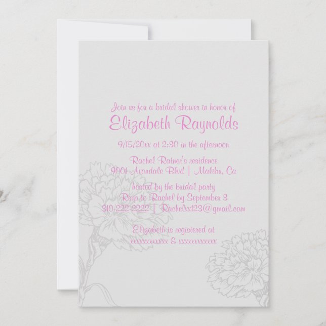 Simple Pink Bridal Shower Invitations (Front)