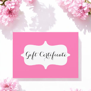 Simple Pink Business Gift Certificate Card
