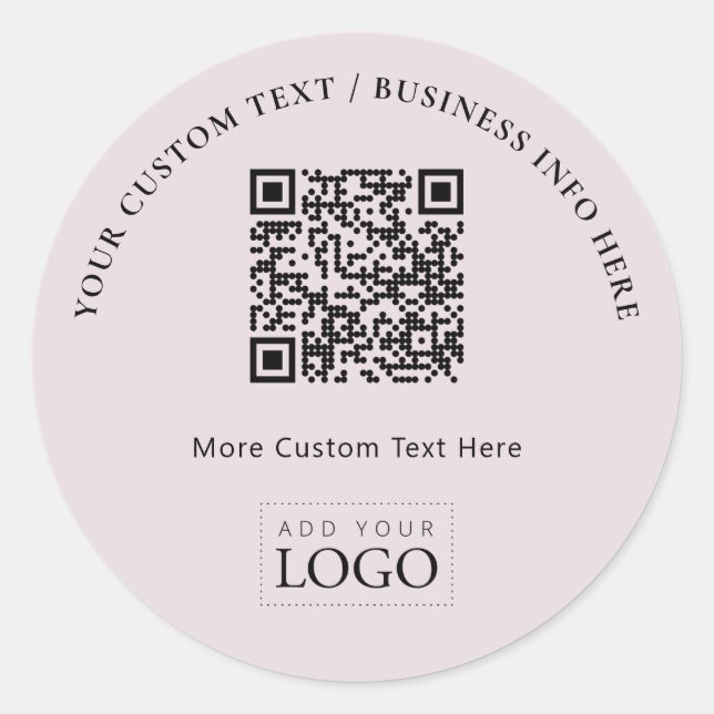 Simple Pink Business Logo QR Code Promotional Classic Round Sticker (Front)