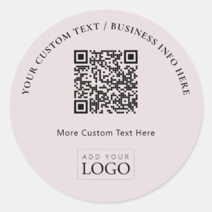 Simple Pink Business Logo QR Code Promotional Classic Round Sticker