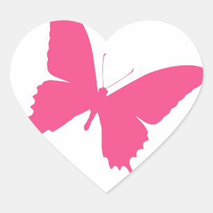 Simple pink butterfly design heart sticker