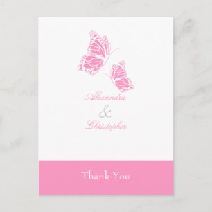 Simple Pink Butterfly Thank You Postcard