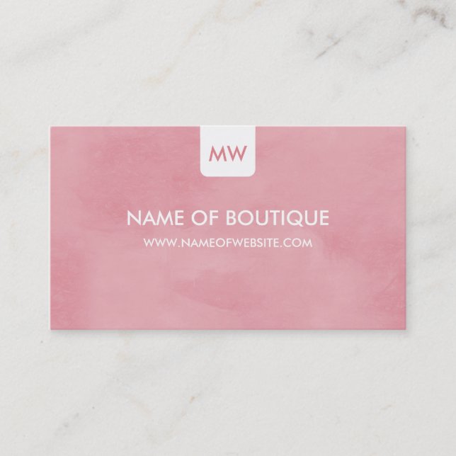 Simple Pink Chic Boutique Monogram Social Media Business Card (Front)