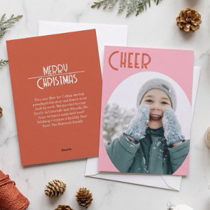 Simple Pink Christmas Cheer Holiday Card