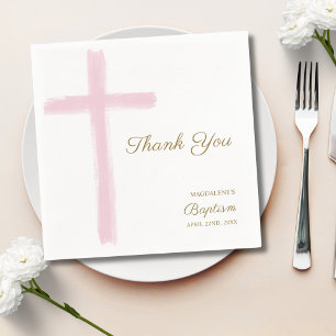Simple Pink Cross Thank You Baptism  Napkin