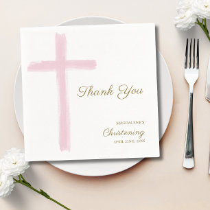 Simple Pink Cross Thank You Christening Baptism  Napkin