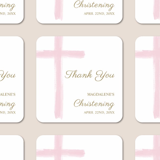 Simple Pink Cross Thank You Christening Baptism Square Sticker (Creator Uploaded)
