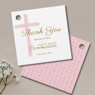 Simple Pink Cross Thank You First Holy Communion Favour Tags