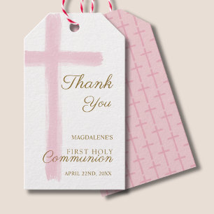 Simple Pink Cross Thank You First Holy Communion Gift Tags
