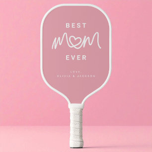 Simple Pink Cute Heart Script Modern Best Mum Ever Pickleball Paddle