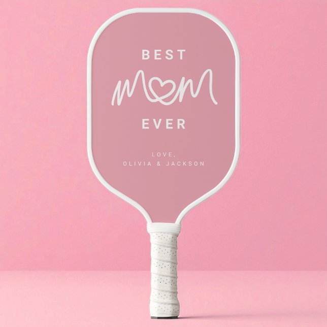 Simple Pink Cute Heart Script Modern Best Mum Ever Pickleball Paddle (Simple Pink Cute Heart Script Modern Best Mom Ever Pickleball Paddle)