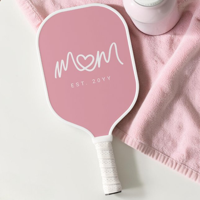 Simple Pink Cute Heart Script Mum Established Est Pickleball Paddle (Simple Pink Cute Heart Script Mom Established Est Pickleball Paddle)