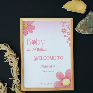 Simple pink daisy flower baby shower welcome poster