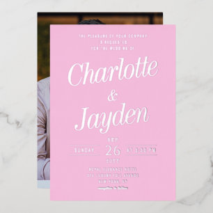 Simple Pink Elegant Foil Script Photo Wedding