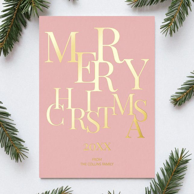 Simple Pink Elegant Minimalist Merry Christmas (Simple Pink Elegant Minimalist Merry Christmas Foil Holiday Card)