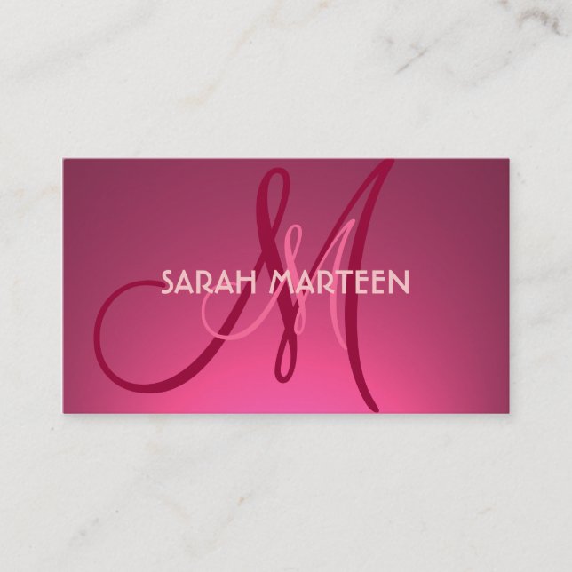 Simple pink fade theme custom monogram cards (Front)