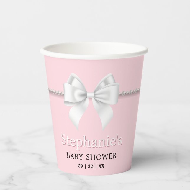 Simple Pink Fancy Tiffany Theme Baby Shower Paper Cups (Front)