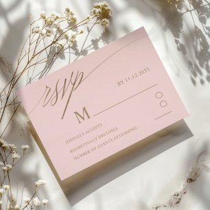Simple Pink & Faux Gold Calligraphy Wedding RSVP Card