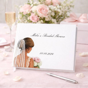 Simple pink floral bridal shower  guest book