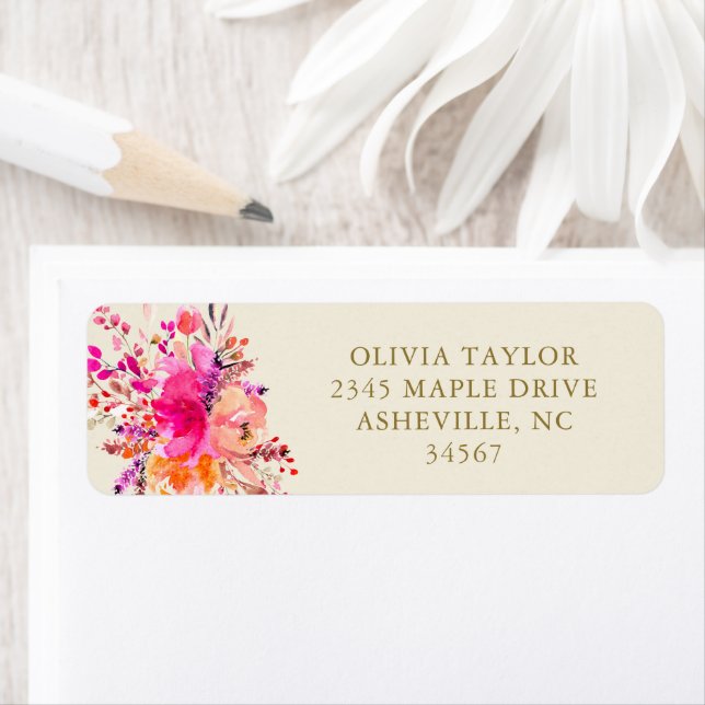 Simple Pink Floral Bridal Shower Return Address (Insitu)