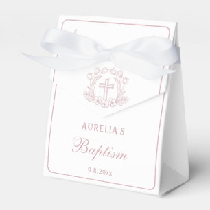Simple Pink Floral Cross Baptism Small Tent Favour Box