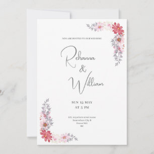 simple pink Floral frame watercolor wedding card
