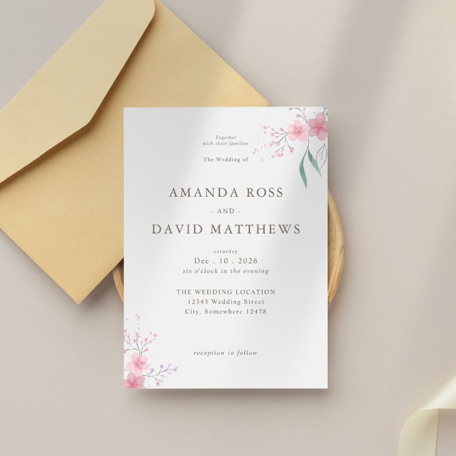 Simple Pink Floral Watercolor Wedding Invitation (Creator Uploaded)