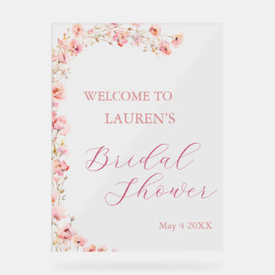 Simple Pink Flower Garden Bridal Shower Acrylic Sign