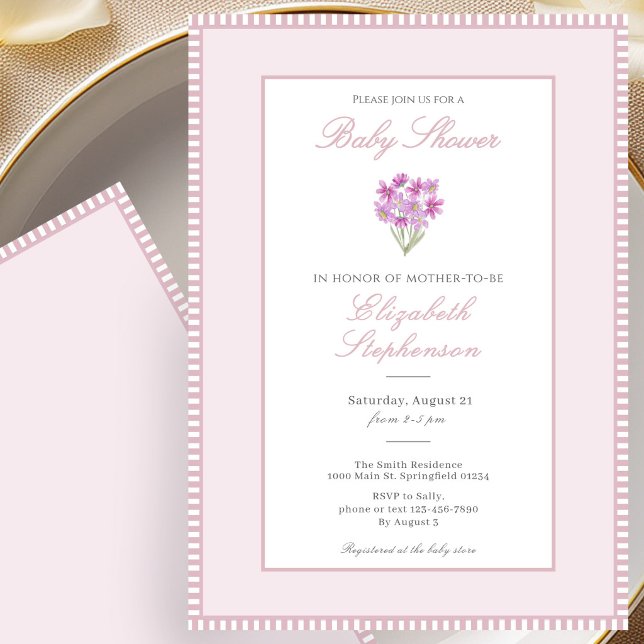 Simple Pink Flowers Baby Shower Invitation (Creator Uploaded)