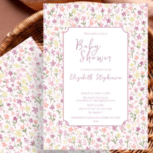 Simple Pink Flowers Baby Shower Invitation