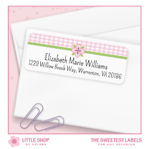 Simple Pink Gingham and Floral Return Address