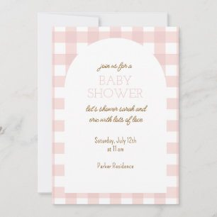 Simple Pink Gingham Baby Shower Invitation