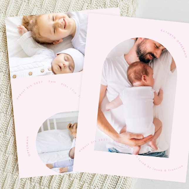simple pink girl arch photo collage baby birth announcement (Creator Uploaded)