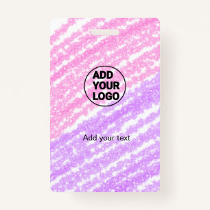 Simple pink glitter texture sparkle add logo text ID badge