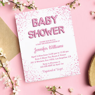 simple pink glitters girl baby shower invitation