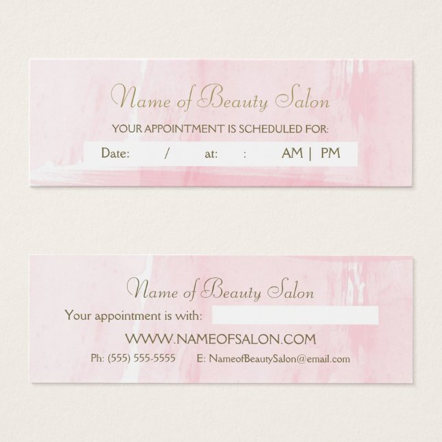 Simple Pink Gold Watercolor Appointment Reminder (Front & Back)