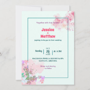 Simple pink-green floral Wedding Invitation