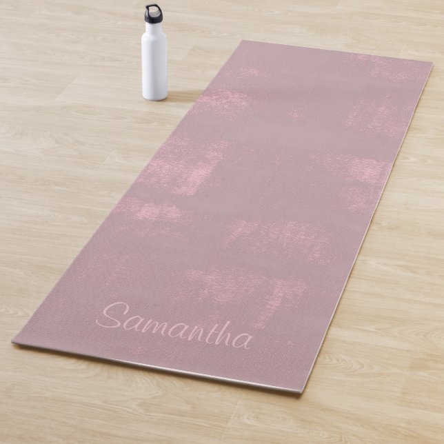 Simple Pink Grey Mallow Abstract Your Name Yoga Mat (In Situ)