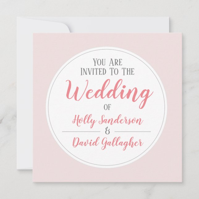 Simple Pink Grey & White Wedding Day Invitation (Front)