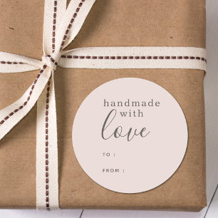 Simple Pink Handmade with Love Classic Round Sticker