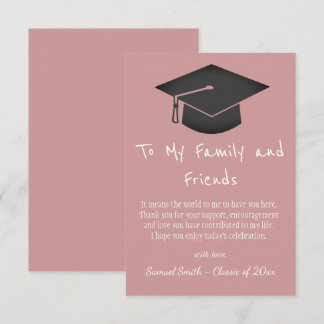 Simple Pink Handwriting Cap Tassel Graduation   Thank You Card