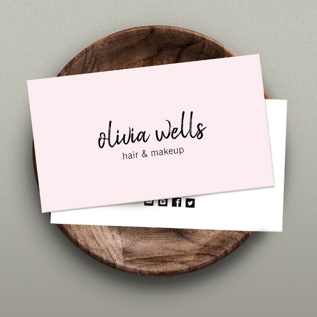 Simple Pink Handwritten Social Media Icons Business Card (Creator Uploaded)