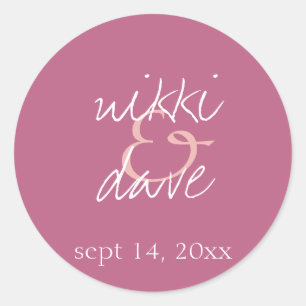 Simple pink handwritten wedding favour label seal