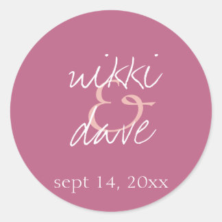 Simple pink handwritten wedding favour label seal