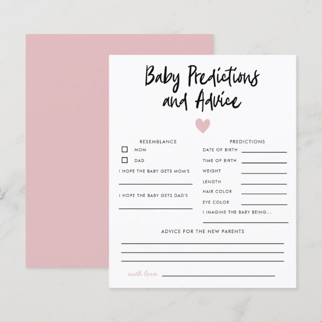Simple Pink Heart Baby Predictions & Advice  (Front/Back)