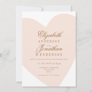 Simple Pink Heart Calligraphy Wedding Invitation