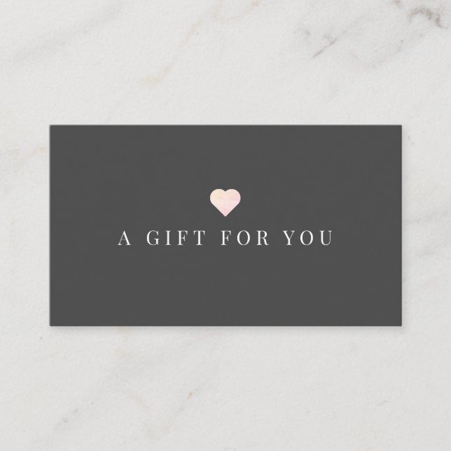Simple Pink Heart Dark Grey Gift Certificate (Front)